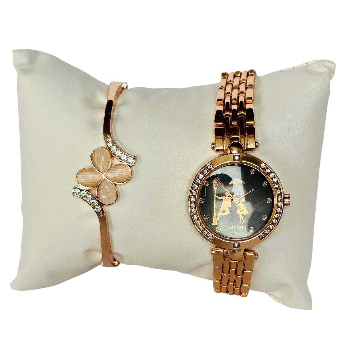 Analox Premium Couple Watch Set – Elegant Rose Gold Watch & Matching Bracelet