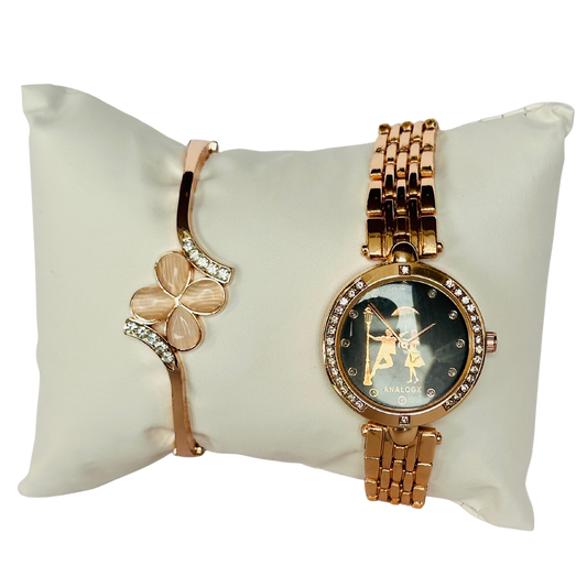 Analox Premium Couple Watch Set – Elegant Rose Gold Watch & Matching Bracelet