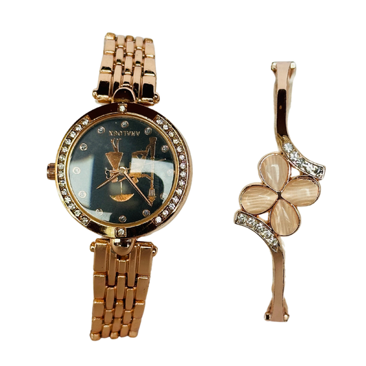 Analox Premium Couple Watch Set – Elegant Rose Gold Watch & Matching Bracelet